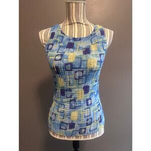 Vintage Y2K 5.7.9 Popcorn Scrunch Top OSFA Blue Abstract Stretch Tank